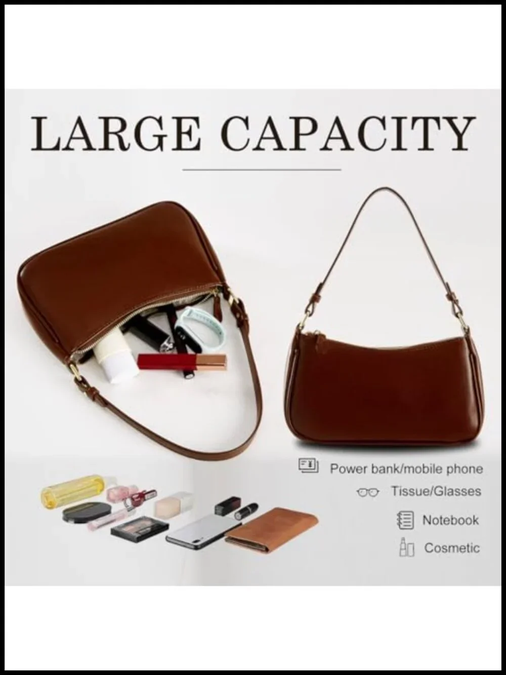 Vegan Leather Hobo Sling Tote Handbag with Removable Straps and Zipper Closure